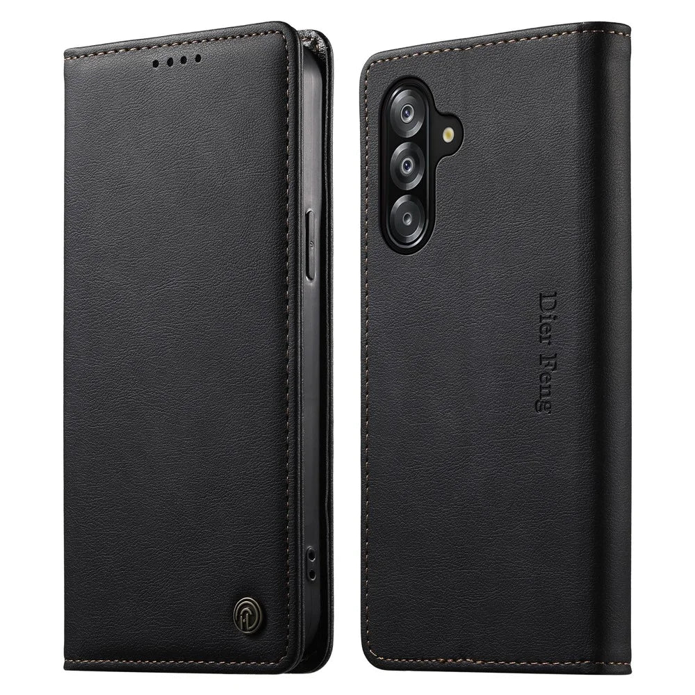 DIERFENG DF-019 for Samsung Galaxy A16 4G  /  A16 5G Leather Wallet Case Magnetic Flip Cover with Card Slots RFID Blocking - Black - 1