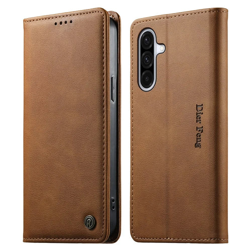 DIERFENG DF-019 for Samsung Galaxy A36 5G Leather Wallet Case Magnetic Flip Cover with Card Slots RFID Blocking - Light Brown - 1