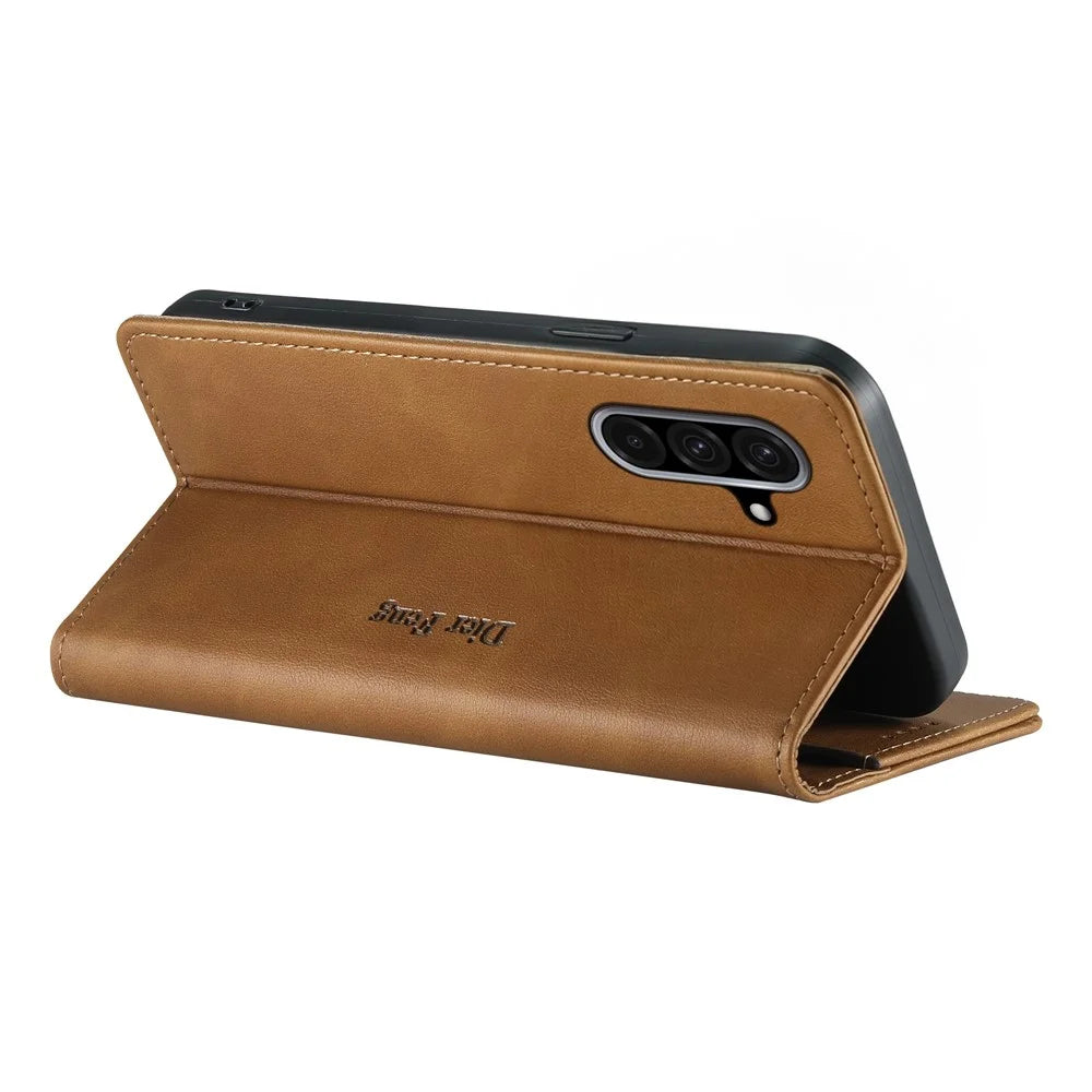 DIERFENG DF-019 for Samsung Galaxy A36 5G Leather Wallet Case Magnetic Flip Cover with Card Slots RFID Blocking - Light Brown - 4