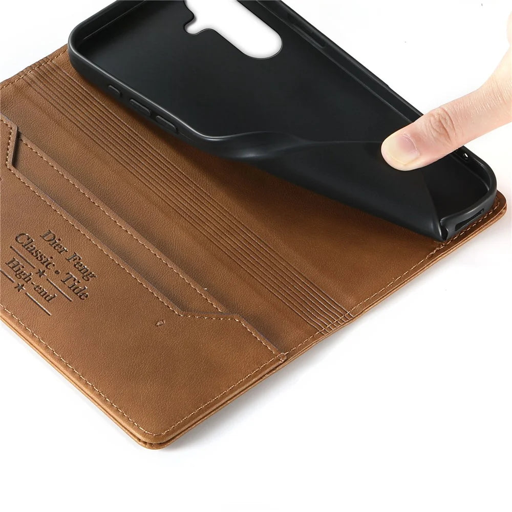 DIERFENG DF-019 for Samsung Galaxy A36 5G Leather Wallet Case Magnetic Flip Cover with Card Slots RFID Blocking - Light Brown - 5
