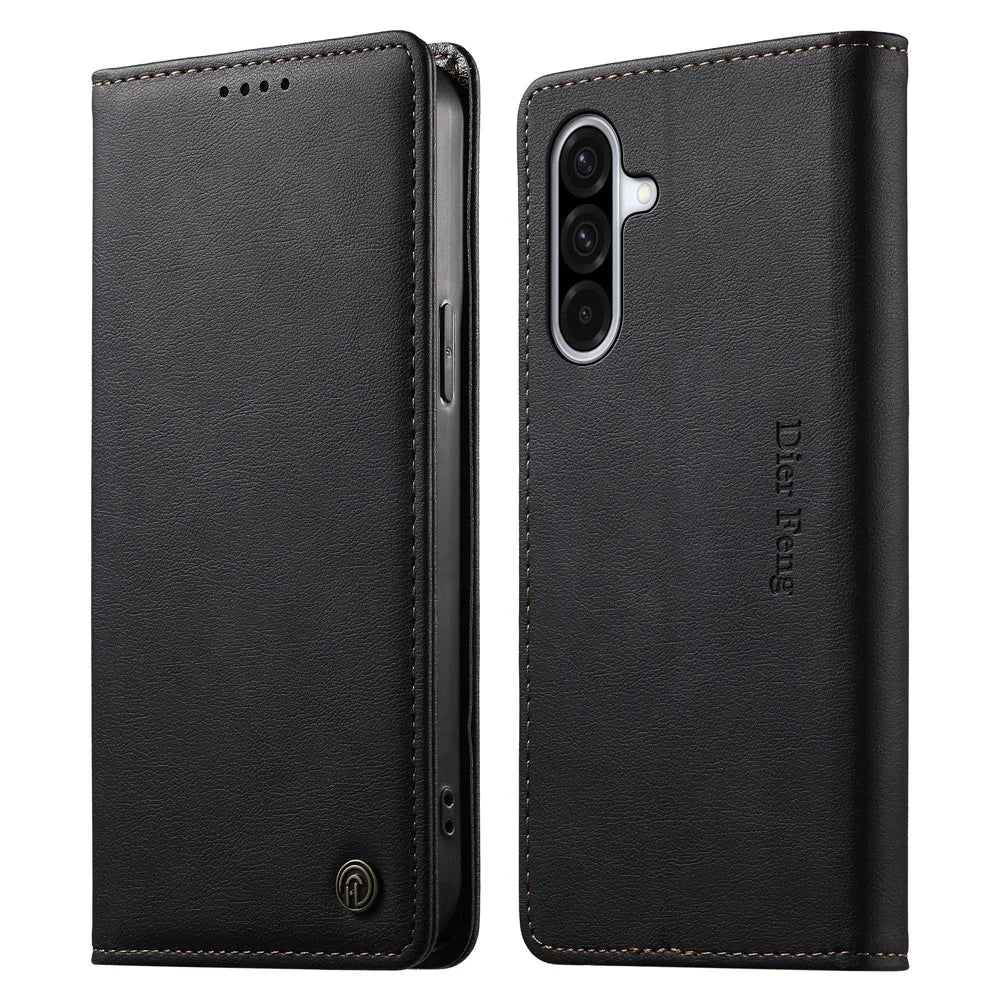 DIERFENG DF-019 for Samsung Galaxy A37 5G Leather Wallet Case Magnetic Flip Cover with Card Slots RFID Blocking - Black - 1
