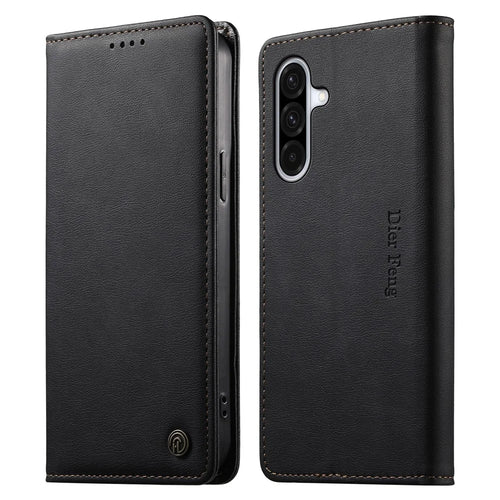 DIERFENG DF-019 for Samsung Galaxy A37 5G Leather Wallet Case Magnetic Flip Cover with Card Slots RFID Blocking - Black - 1
