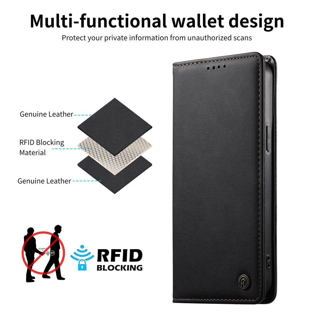 DIERFENG DF-019 for Samsung Galaxy A37 5G Leather Wallet Case Magnetic Flip Cover with Card Slots RFID Blocking - Black - 6