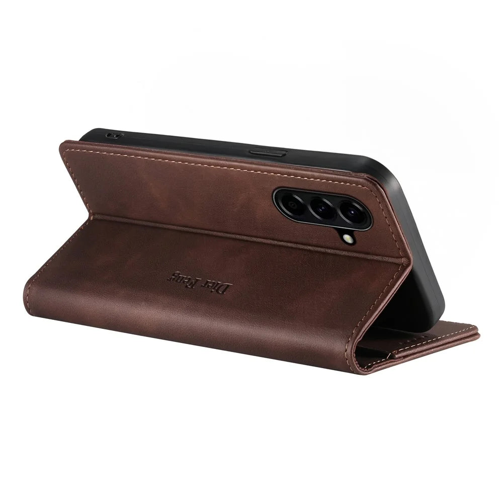 DIERFENG DF-019 for Samsung Galaxy A57 5G Leather Wallet Case Magnetic Flip Cover with Card Slots RFID Blocking - Dark Brown - 4