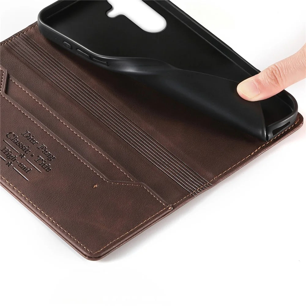DIERFENG DF-019 for Samsung Galaxy A57 5G Leather Wallet Case Magnetic Flip Cover with Card Slots RFID Blocking - Dark Brown - 5