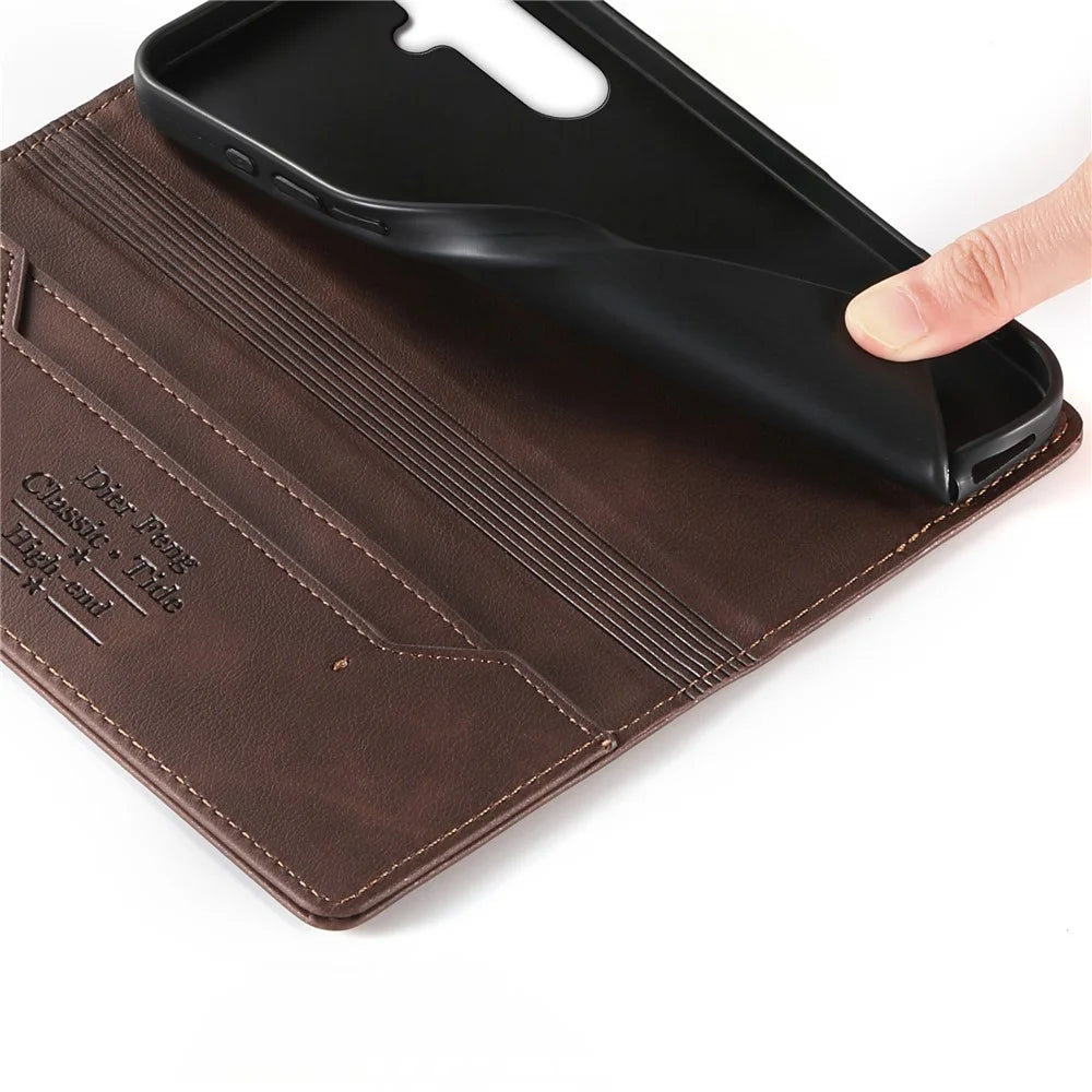 DIERFENG DF-019 for Samsung Galaxy S24  /  S25 Leather Wallet Case Magnetic Flip Cover with Card Slots RFID Blocking - Dark Brown - 5