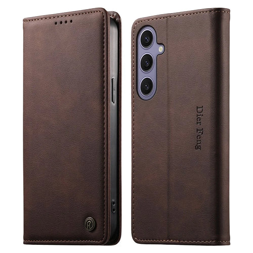 DIERFENG DF-019 for Samsung Galaxy S24+  /  S25+ Leather Wallet Case Magnetic Flip Cover with Card Slots RFID Blocking - Dark Brown - 1