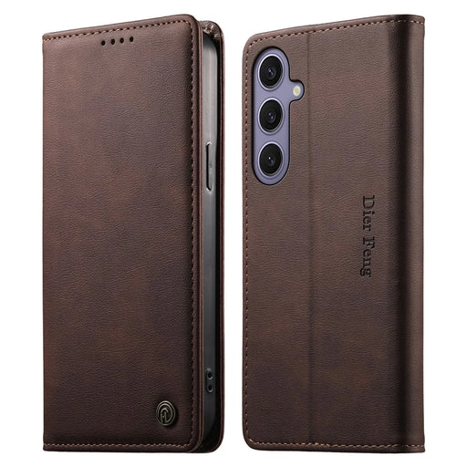 DIERFENG DF-019 for Samsung Galaxy S24+  /  S25+ Leather Wallet Case Magnetic Flip Cover with Card Slots RFID Blocking - Dark Brown - 1