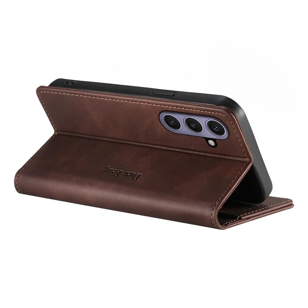 DIERFENG DF-019 for Samsung Galaxy S24+  /  S25+ Leather Wallet Case Magnetic Flip Cover with Card Slots RFID Blocking - Dark Brown - 4