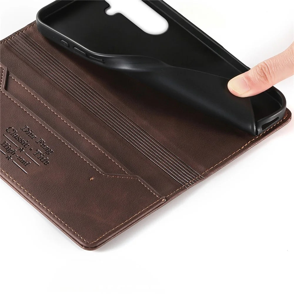 DIERFENG DF-019 for Samsung Galaxy S24+  /  S25+ Leather Wallet Case Magnetic Flip Cover with Card Slots RFID Blocking - Dark Brown - 5