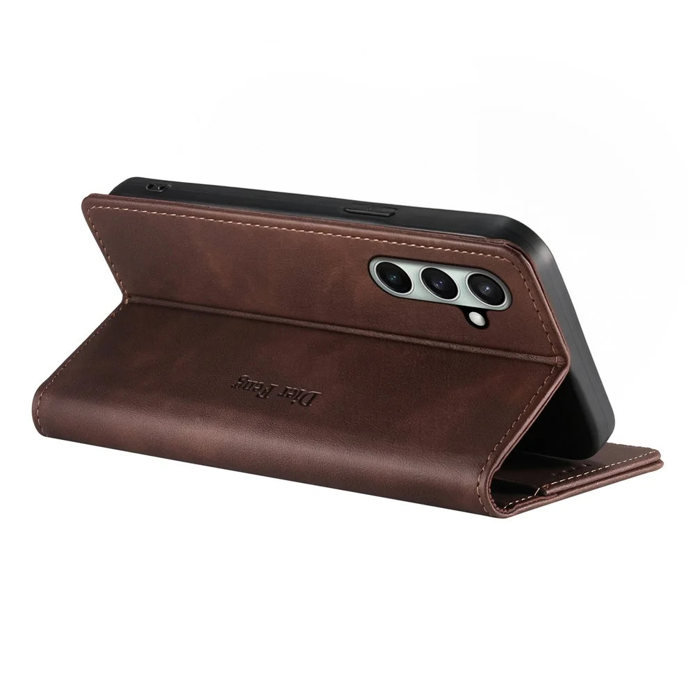 DIERFENG DF-019 for Samsung Galaxy S24 FE Leather Wallet Case Magnetic Flip Cover with Card Slots RFID Blocking - Dark Brown - 4