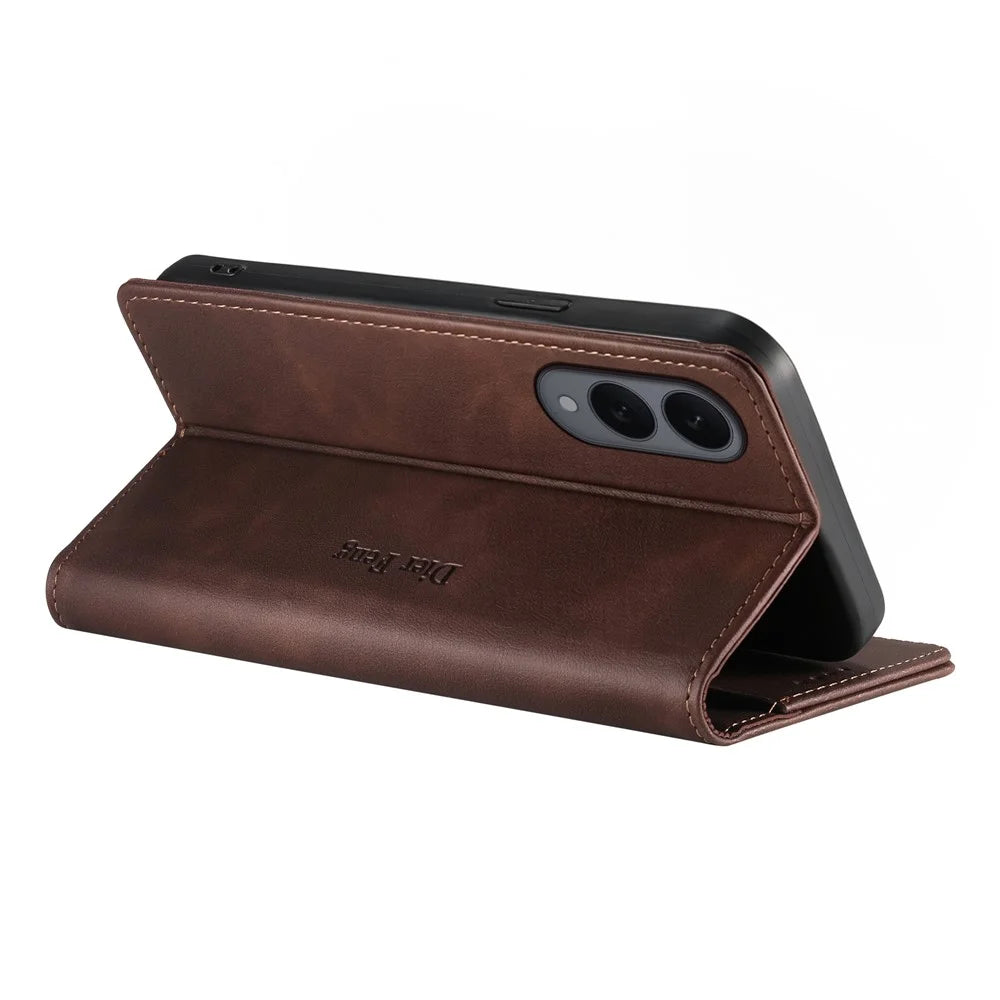 DIERFENG DF-019 for Samsung Galaxy S25 Edge Leather Wallet Case Magnetic Flip Cover with Card Slots RFID Blocking - Dark Brown - 4