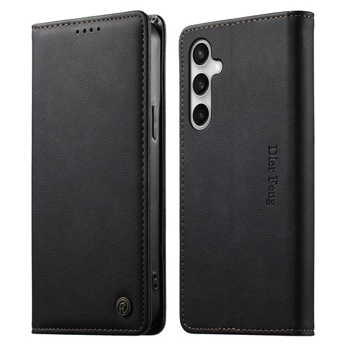 DIERFENG DF-019 for Samsung Galaxy S25 FE Leather Wallet Case Magnetic Flip Cover with Card Slots RFID Blocking - Black - 1