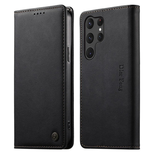 DIERFENG DF-019 for Samsung Galaxy S25 Ultra Leather Wallet Case Magnetic Flip Cover with Card Slots RFID Blocking - Black - 1