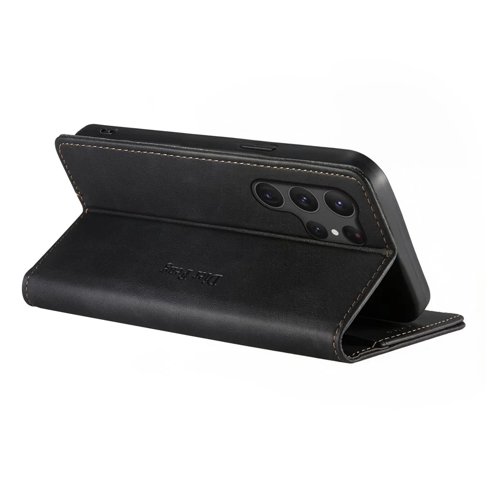 DIERFENG DF-019 for Samsung Galaxy S25 Ultra Leather Wallet Case Magnetic Flip Cover with Card Slots RFID Blocking - Black - 4