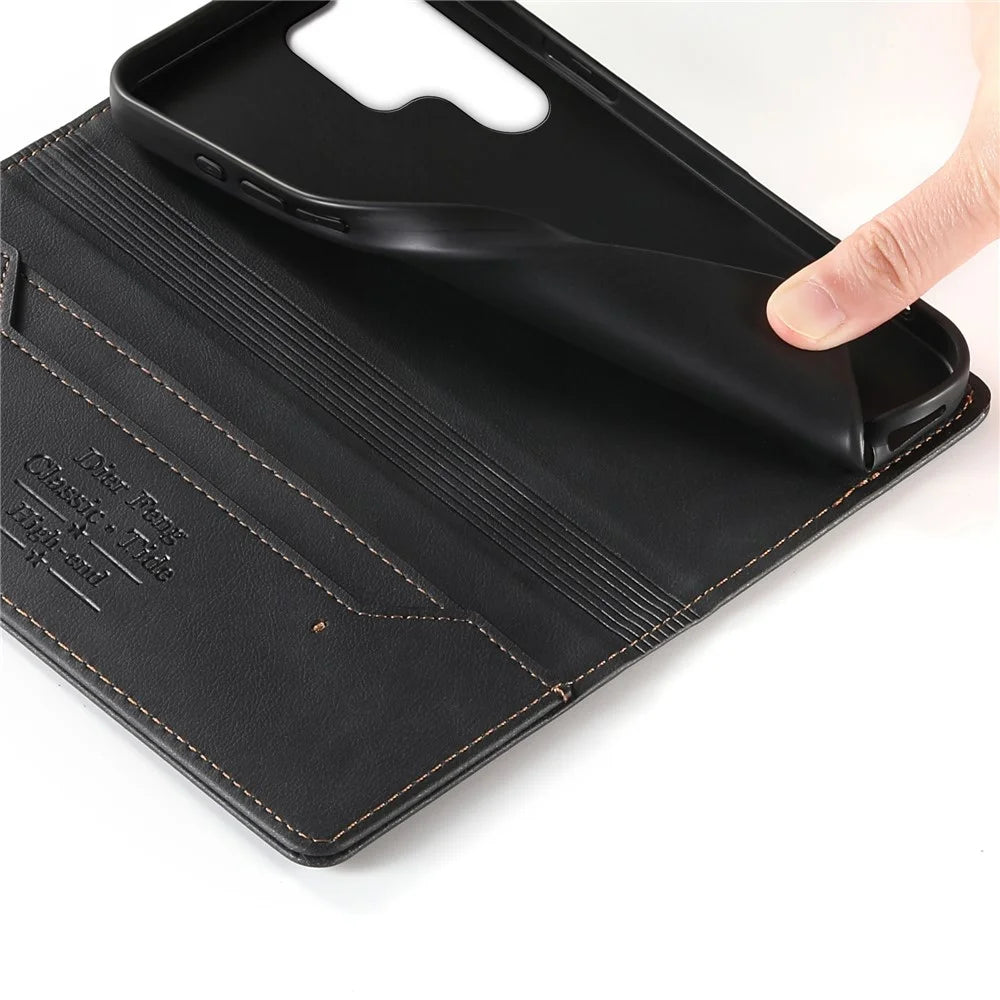 DIERFENG DF-019 for Samsung Galaxy S25 Ultra Leather Wallet Case Magnetic Flip Cover with Card Slots RFID Blocking - Black - 5