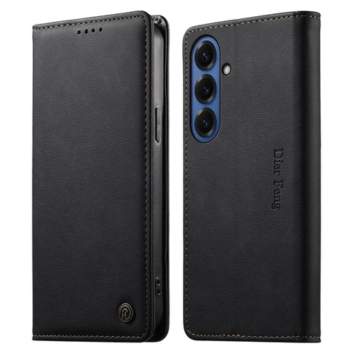 DIERFENG DF-019 for Samsung Galaxy S26 Leather Wallet Case Magnetic Flip Cover with Card Slots RFID Blocking - Black - 1