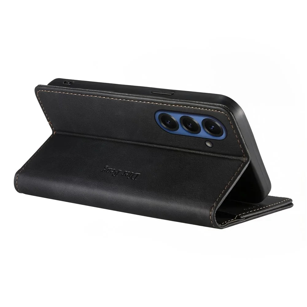 DIERFENG DF-019 for Samsung Galaxy S26 Leather Wallet Case Magnetic Flip Cover with Card Slots RFID Blocking - Black - 4