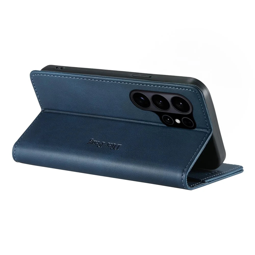 DIERFENG DF-019 for Samsung Galaxy S26 Ultra Leather Wallet Case Magnetic Flip Cover with Card Slots RFID Blocking - Blue - 4