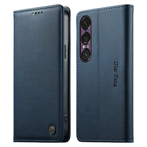 DIERFENG DF-019 for Sony Xperia 1 VII Leather Wallet Case Magnetic Flip Cover with Card Slots RFID Blocking - Blue - 1
