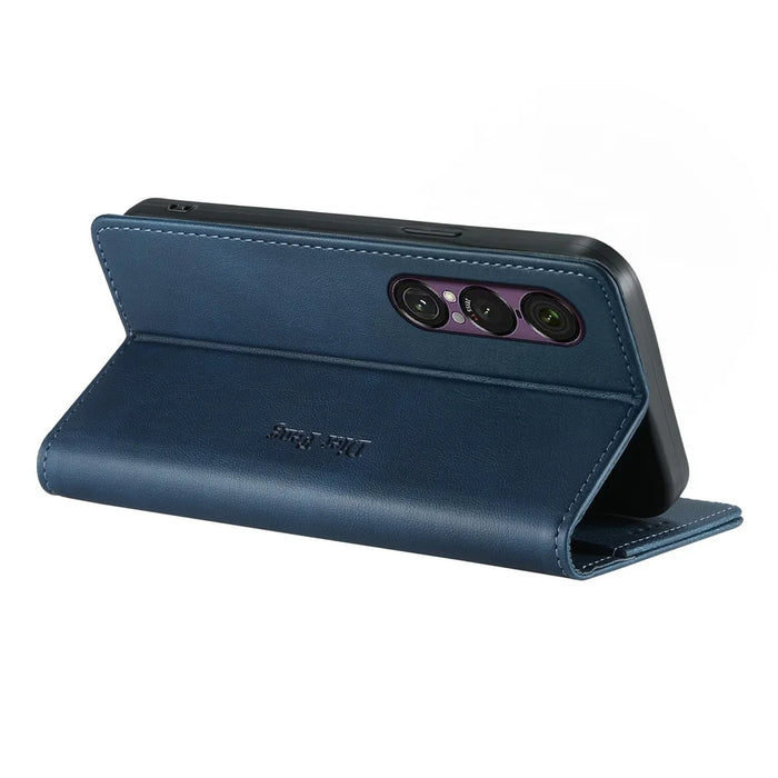 DIERFENG DF-019 for Sony Xperia 1 VII Leather Wallet Case Magnetic Flip Cover with Card Slots RFID Blocking - Blue - 4