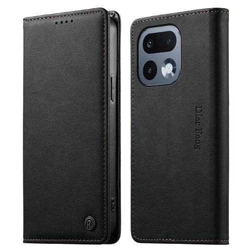 DIERFENG DF-019 for Realme 16 Pro 5G Leather Wallet Case Card Slots RFID Blocking Magnetic Flip Cover - Black - 1