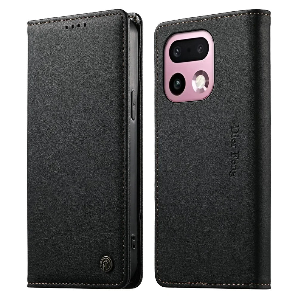 DIERFENG DF-019 for Realme 16 Pro+ 5G Leather Wallet Case Card Slots RFID Blocking Magnetic Flip Cover - Black - 1