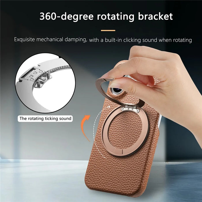 For Samsung Galaxy A37 5G Magnetic Case PC PU Phone Cover with 360 Rotating Ring Kickstand - Brown - 6