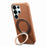 For Samsung Galaxy S25 Ultra Magnetic Case PC PU Phone Cover with 360 Rotating Ring Kickstand - Brown - 2