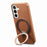For Samsung Galaxy S25+ Magnetic Case PC PU Phone Cover with 360 Rotating Ring Kickstand - Brown - 2