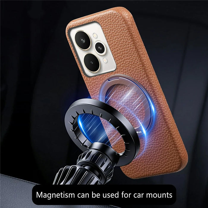 For Realme 15 Pro 5G Magnetic Case PC PU Phone Cover with 360 Rotating Ring Kickstand - Brown - 5