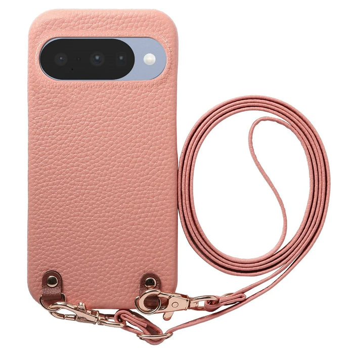 Litchi Pattern Case For Google Pixel 10 Pro  /  10 with Lanyard Shockproof PC PU Leather Cover - Pink - 1