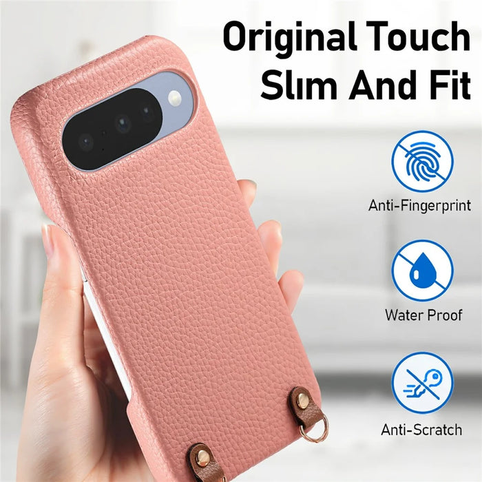 Litchi Pattern Case For Google Pixel 10 Pro  /  10 with Lanyard Shockproof PC PU Leather Cover - Pink - 5