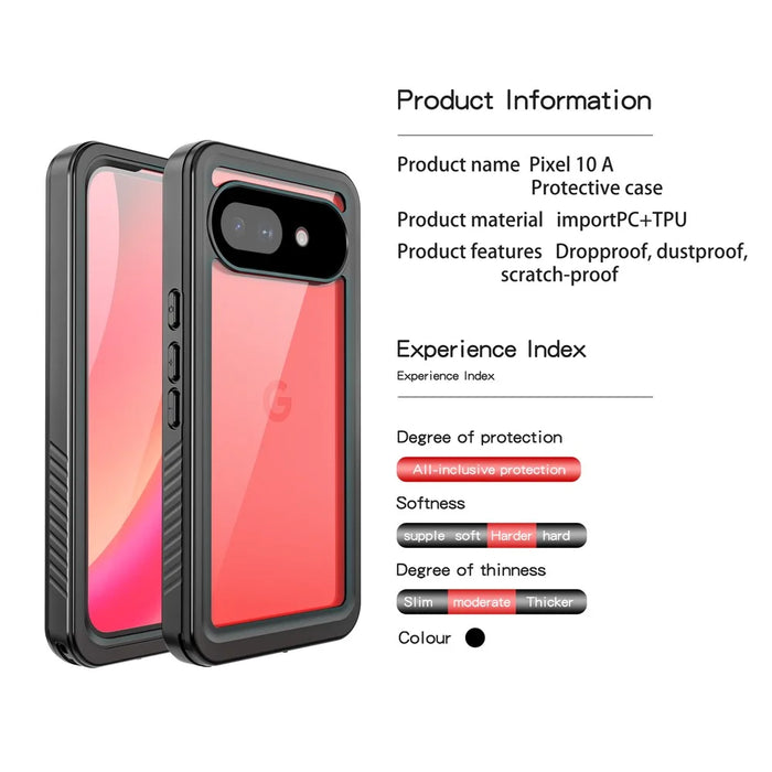 REDPEPPER FS Series For Google Pixel 10a Waterproof Case IP68 Shockproof Phone Cover - Black - 5