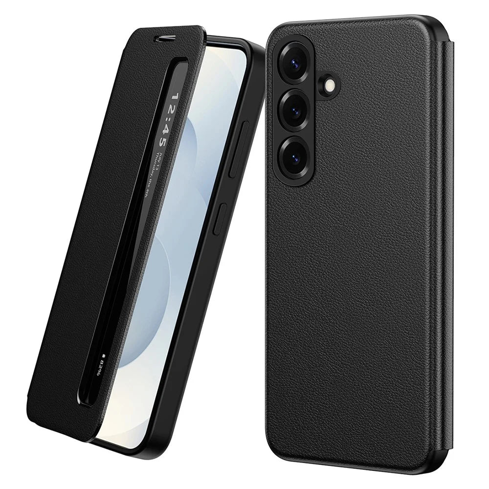 For Samsung Galaxy A57 5G Case Smart View Window Leather Phone Cover - Black - 1