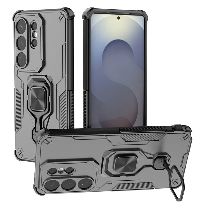 For Samsung Galaxy S26 Ultra Case Rotatable Ring Kickstand PC + TPU Shockproof Phone Cover - Black - 1