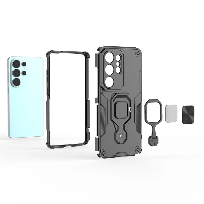 For Samsung Galaxy S26 Ultra Case Rotatable Ring Kickstand PC + TPU Shockproof Phone Cover - Black - 3
