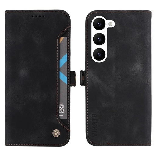 YIKATU YK-002 For Samsung Galaxy S23 Skin-touch Feeling Wallet Case with Outer Card Slot, Stand Feature PU Leather Magnetic Protect Flip Phone Cover  - Black - 1