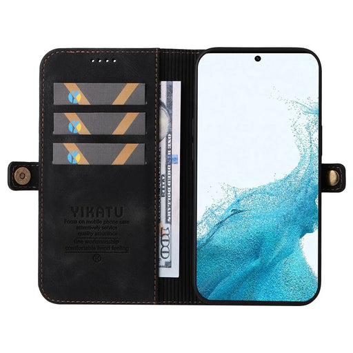 YIKATU YK-002 For Samsung Galaxy S23 Skin-touch Feeling Wallet Case with Outer Card Slot, Stand Feature PU Leather Magnetic Protect Flip Phone Cover  - Black - 2