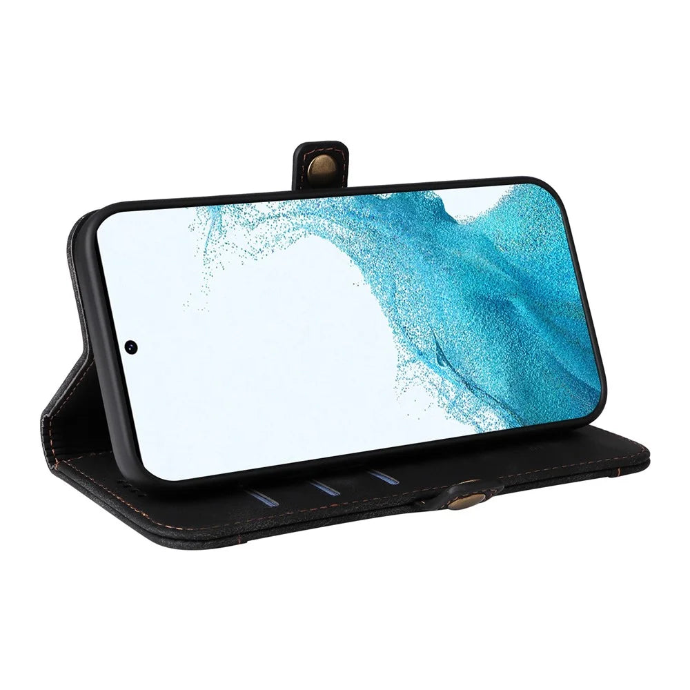 YIKATU YK-002 For Samsung Galaxy S23 Skin-touch Feeling Wallet Case with Outer Card Slot, Stand Feature PU Leather Magnetic Protect Flip Phone Cover  - Black - 3