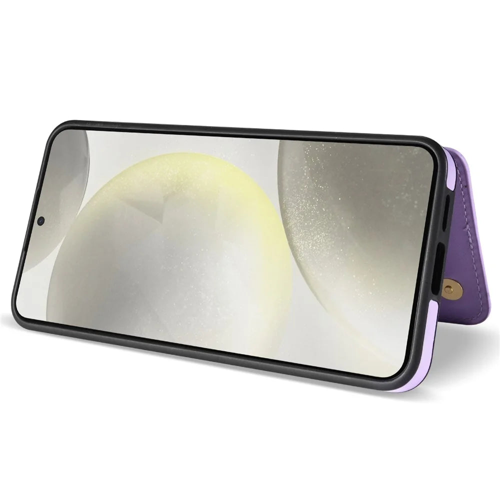For Samsung Galaxy S26 Case with Wrist Strap Card Slots Rhombus Leather + TPU Phone Cover - Purple - 3