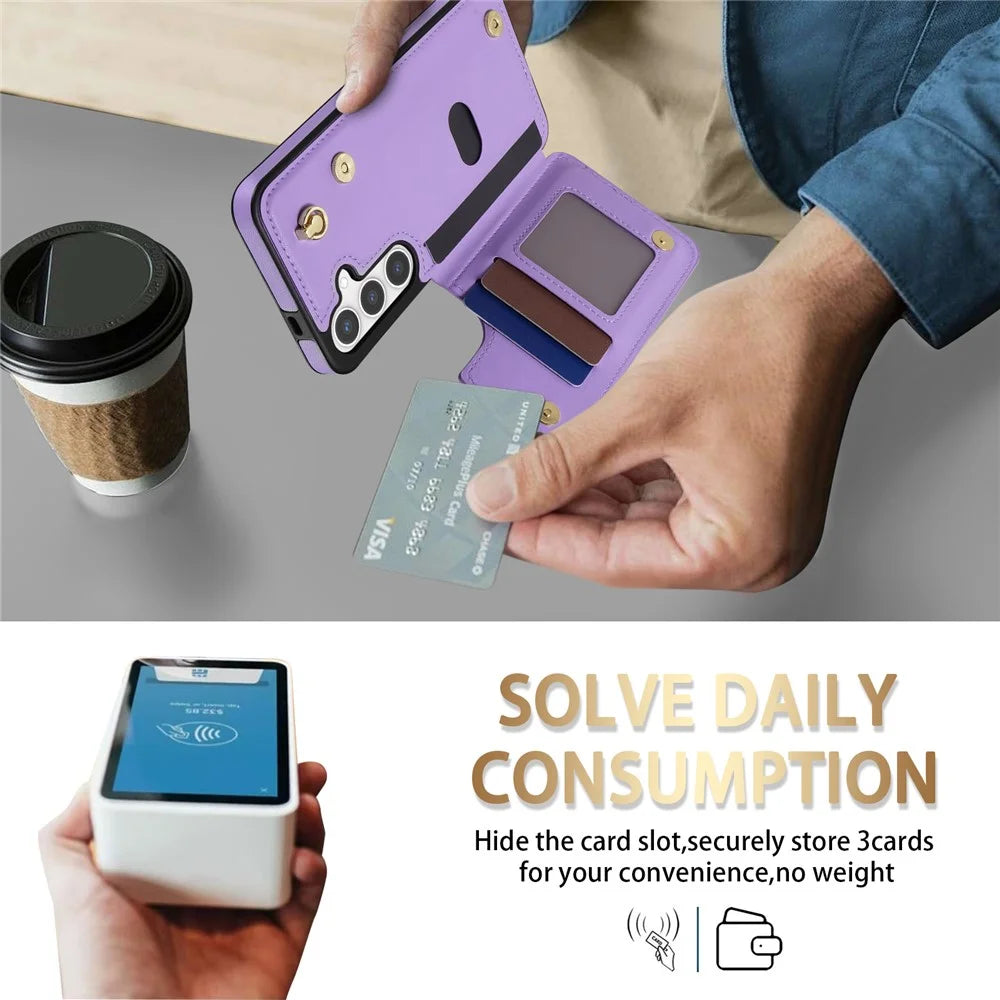 For Samsung Galaxy S26+ Case with Wrist Strap Card Slots Rhombus Leather + TPU Phone Cover - Purple - 5