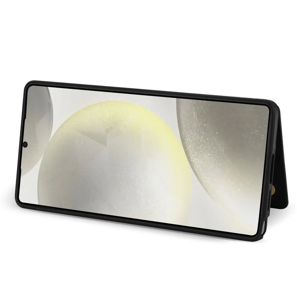 For Samsung Galaxy S26 Ultra Case with Wrist Strap Card Slots Rhombus Leather + TPU Phone Cover - Black - 3