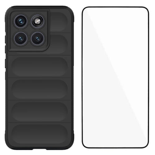 WANLONFENG For Motorola Edge 70 Fusion+ 5G / Edge 70 Fusion 5G TPU Case HD Series Anti Slip Phone Cover with Tempered Glass - Black - 1