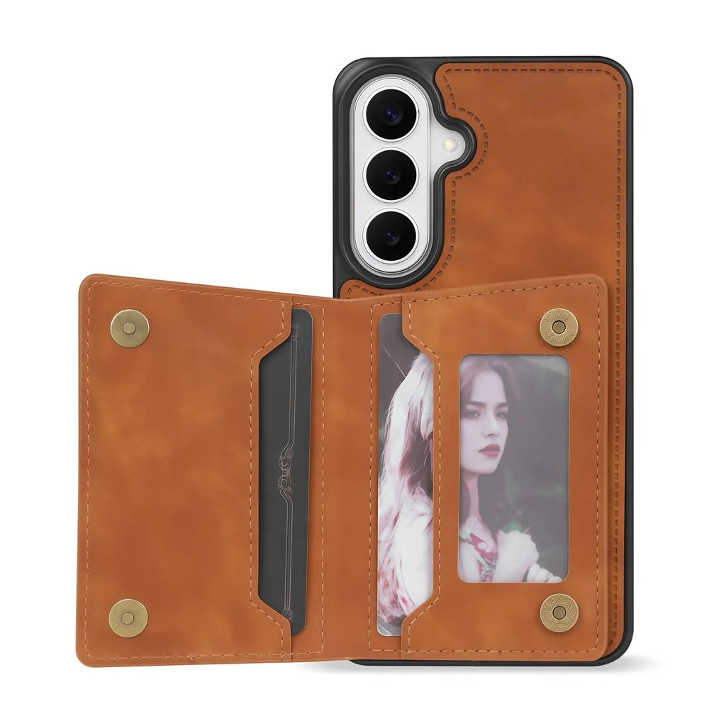 For Samsung Galaxy S26 Case Line Imprinted Color Splicing Leather Phone Cover - Orange - 2