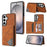 For Samsung Galaxy S26+ Case Line Imprinted Color Splicing Leather Phone Cover - Orange - 1