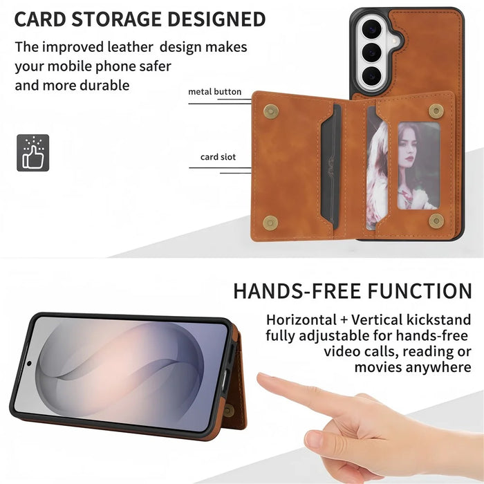 For Samsung Galaxy S26+ Case Line Imprinted Color Splicing Leather Phone Cover - Orange - 7