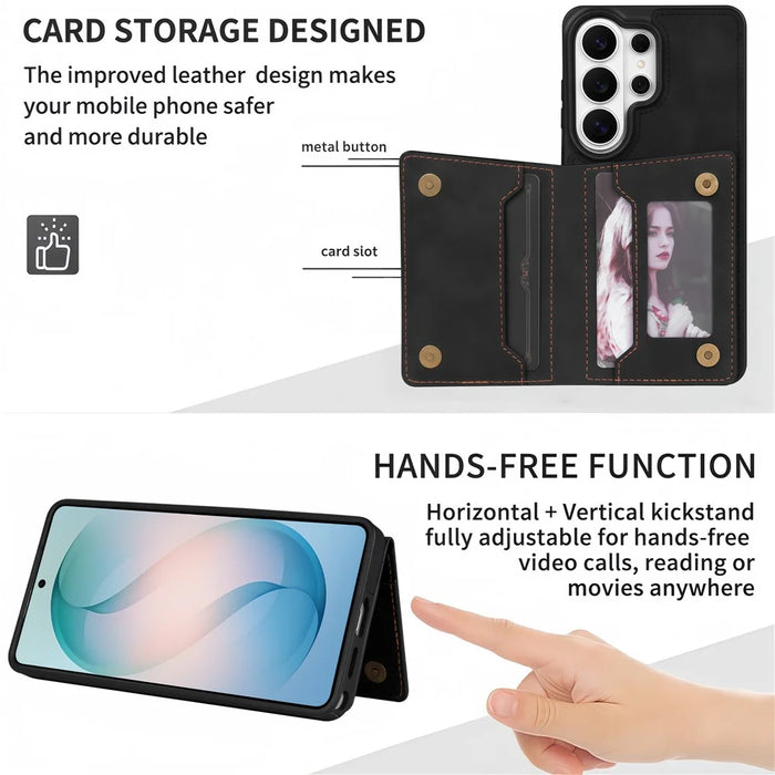 For Samsung Galaxy S26 Ultra Case Line Imprinted Color Splicing Leather Phone Cover - Black - 7