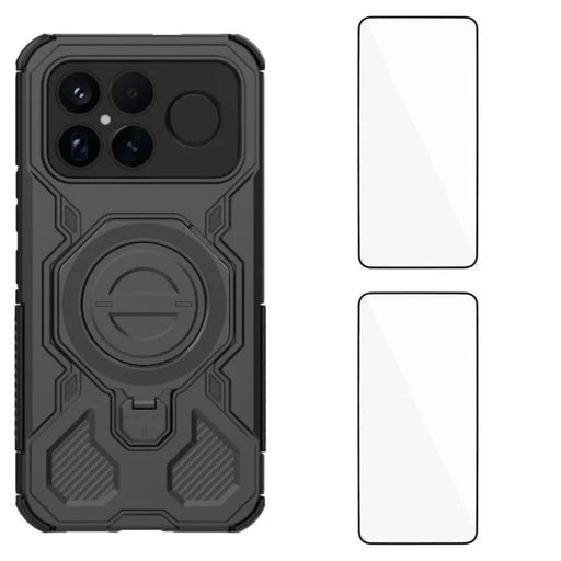WANLONFENG For Xiaomi Poco F8 Ultra / Xiaomi Redmi K90 Pro Max 5G Case Kickstand with 2Pcs Screen Film KJ Series PC TPU Phone Cover (Big Lens Hole) - Black - 1