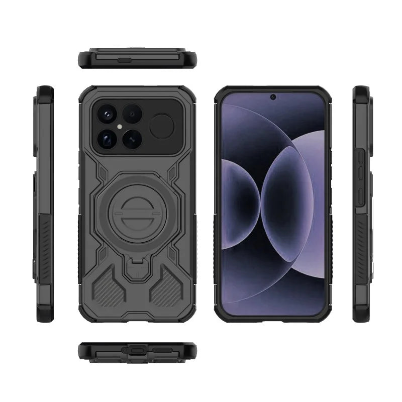 WANLONFENG For Xiaomi Poco F8 Ultra / Xiaomi Redmi K90 Pro Max 5G Case Kickstand with 2Pcs Screen Film KJ Series PC TPU Phone Cover (Big Lens Hole) - Black - 3
